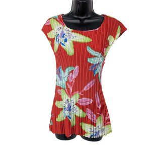 Pleated Floral Top Abstract Botanical Cottage Resort Accordion Artsy Y2K Size L